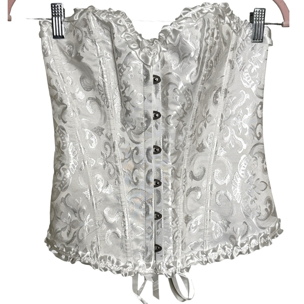 Women’s White Lace Up Boned Corset Size Medium
